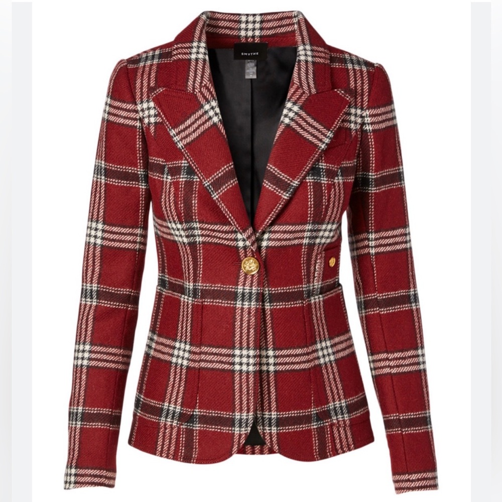 Smythe Patch Pocket Duchess Blazer in Maroon Plaid